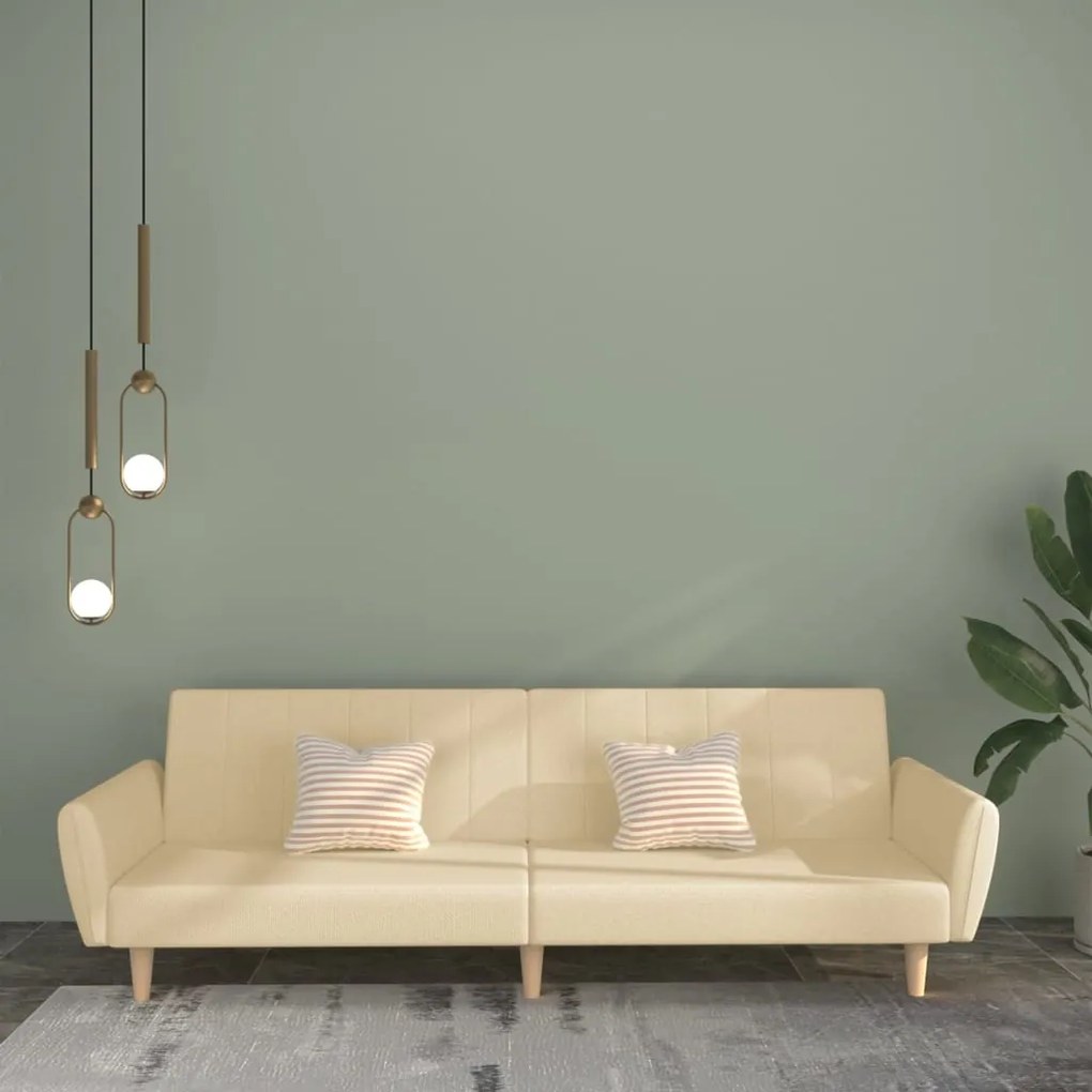 337526 vidaXL Canapea extensibilă cu 2 locuri, crem, textil