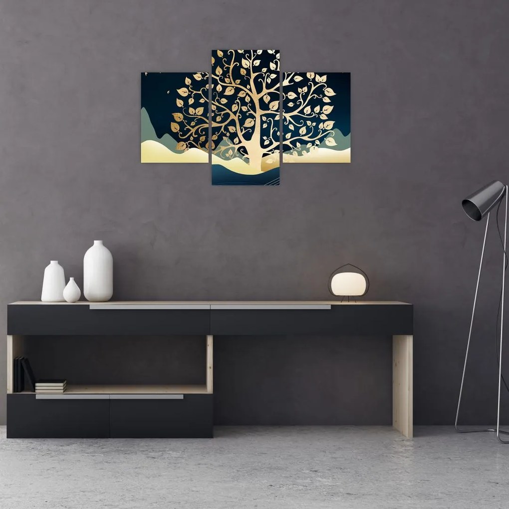 Tablou cu copac auriu (90x60 cm)