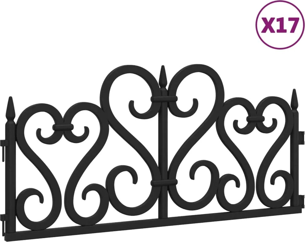 vidaXL Borduri de gazon, 17 buc., negru, 10 m, PP