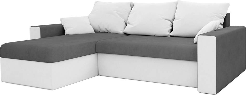 Coltar extensibil reversibil NORIX 240x140 cm, gri/alb cu polita + 2 pernute GRATIS