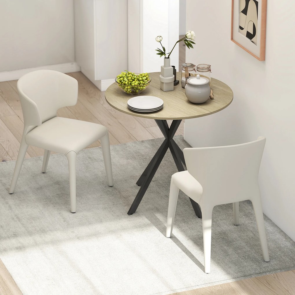 HOMCOM Masă de dining rotundă pentru 2 persoane cu blat aspect lemn și picioare încrucișate din oțel, alb stejar | Aosom Romania