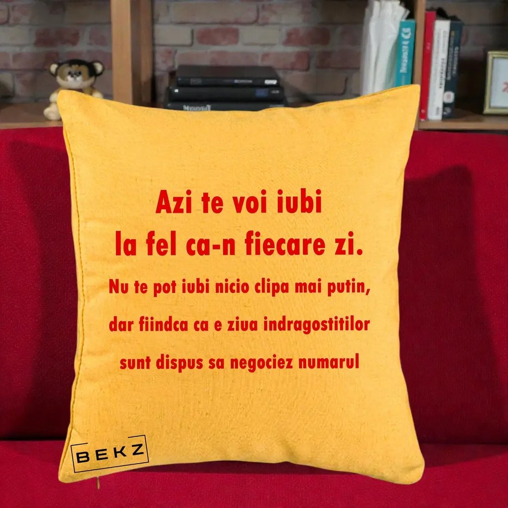 Cadou pentru Iubita - Perna Personalizata Azi Te Voi Iubi, 40x40 cm, Galben, Husa Detasabila, Perna Inclusa, BEKZ®