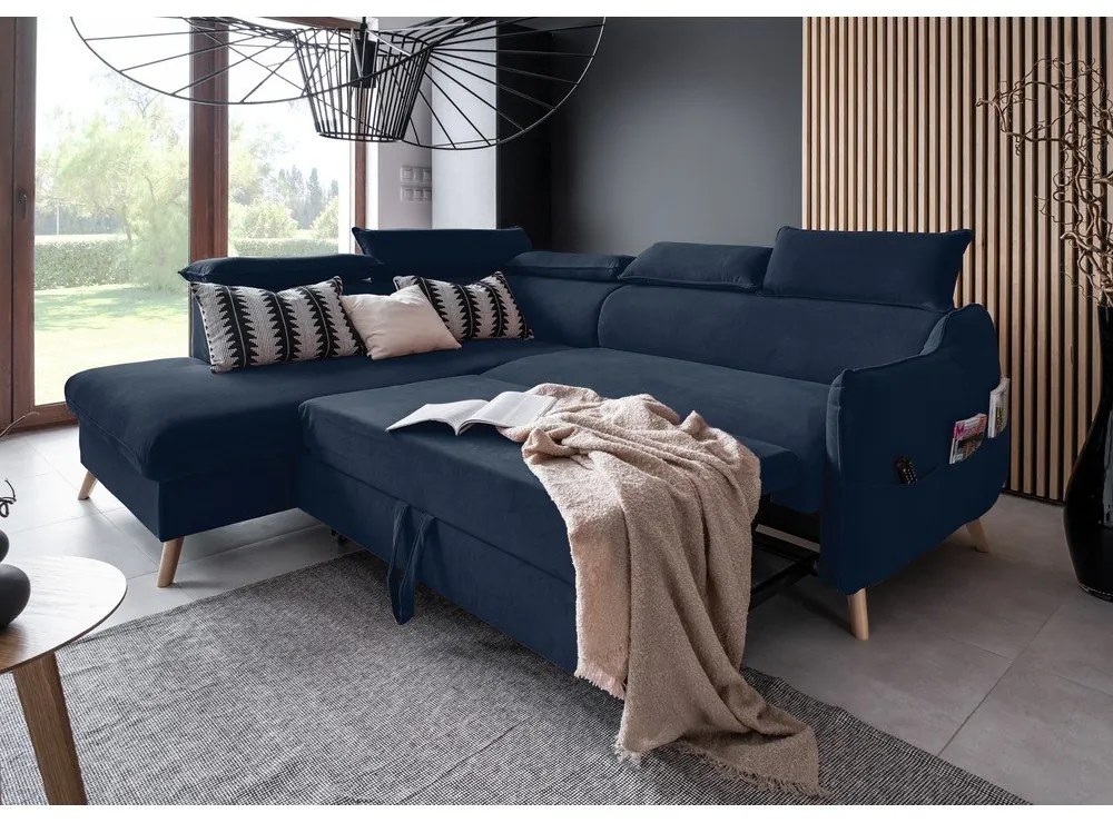 Colțar albastru închis extensibil cu tapițerie din catifea (cu colț pe partea stângă ) Sweet Harmony – Miuform