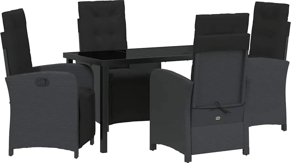 vidaXL Set de masă pentru grădină cu pernă 5 pcs Negru poliratan