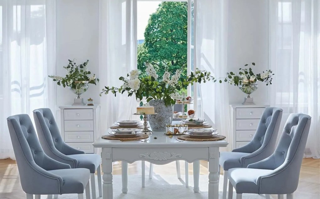 Scaun lemn masiv Dining Paris Blue/Beige, 56 × 65 × 98 cm - Beige