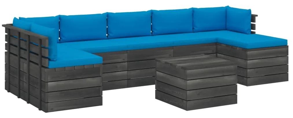 Set mobilier gradina din paleti cu perne, 8 piese, lemn de pin Albastru deschis, 8