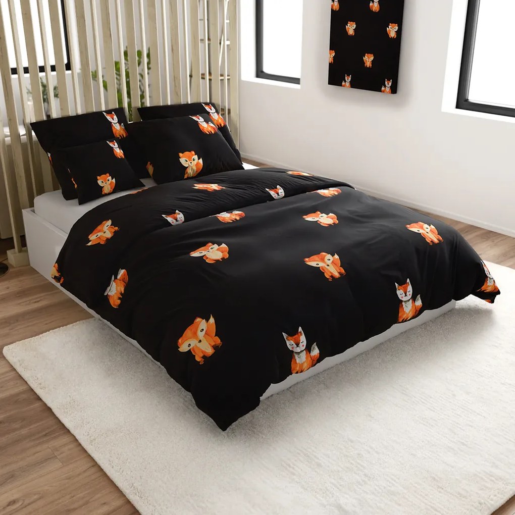 Lenjerie de pat din microfibra FOXES neagra Dimensiune lenjerie de pat: 2 buc 70 x 80 cm | 160 x 200 cm