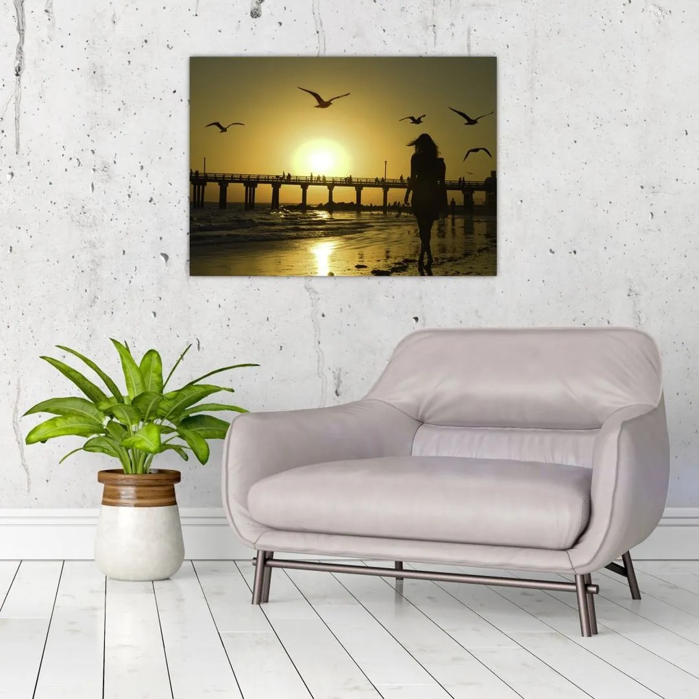 Tablou pe sticlă - Plimbare pe plajă (70x50 cm)