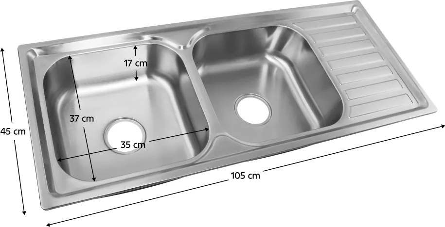 Chiuvetă din oţel inoxidabil cu sifon, 105x45, DUPLO
