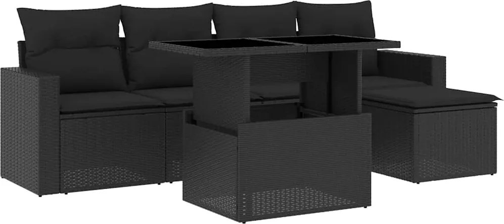 vidaXL Set mobilier de grădină cu perne, 6 piese, negru, poliratan