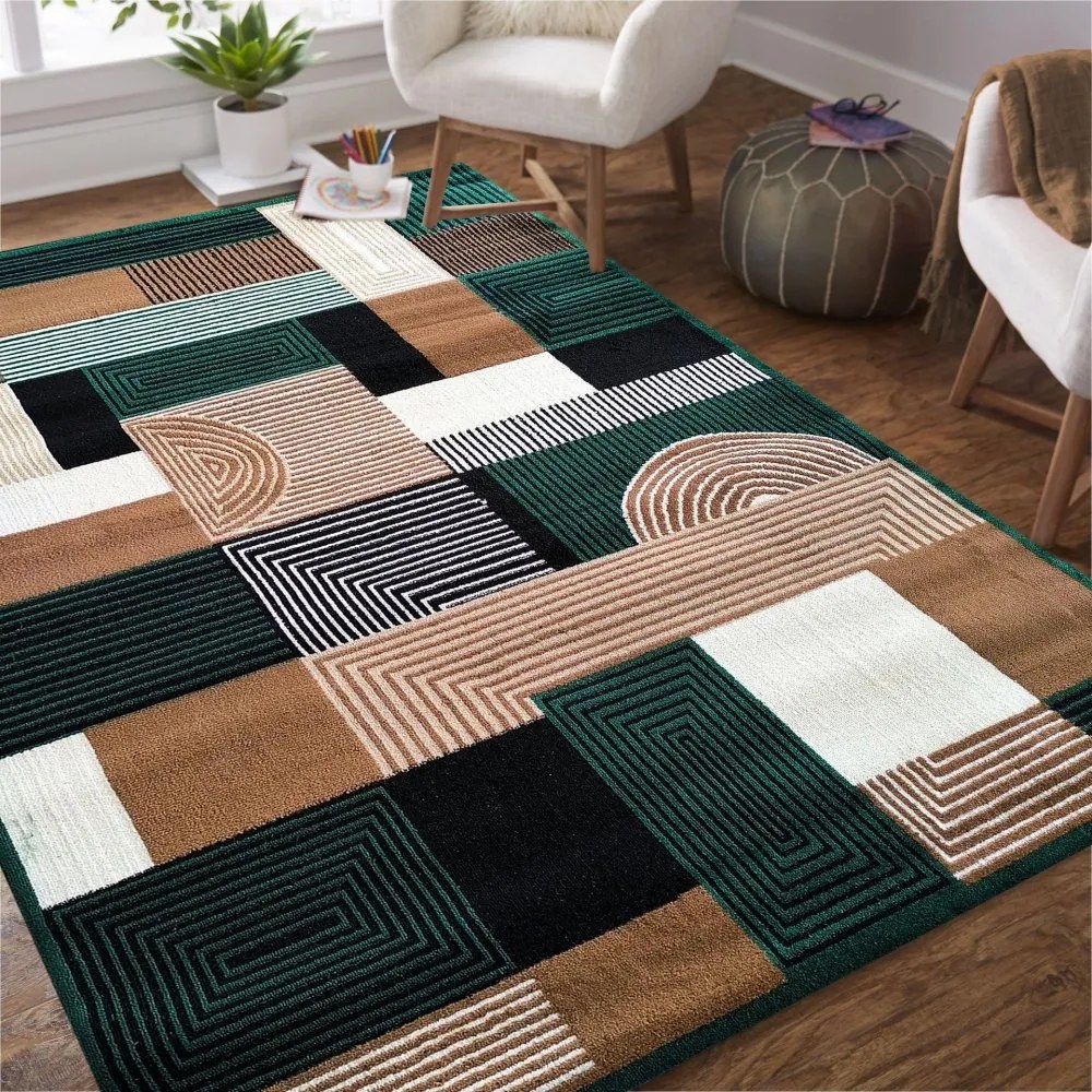 Covor ALFA cu model geometric - verde Lăţime: 60 cm | Lungime: 100 cm