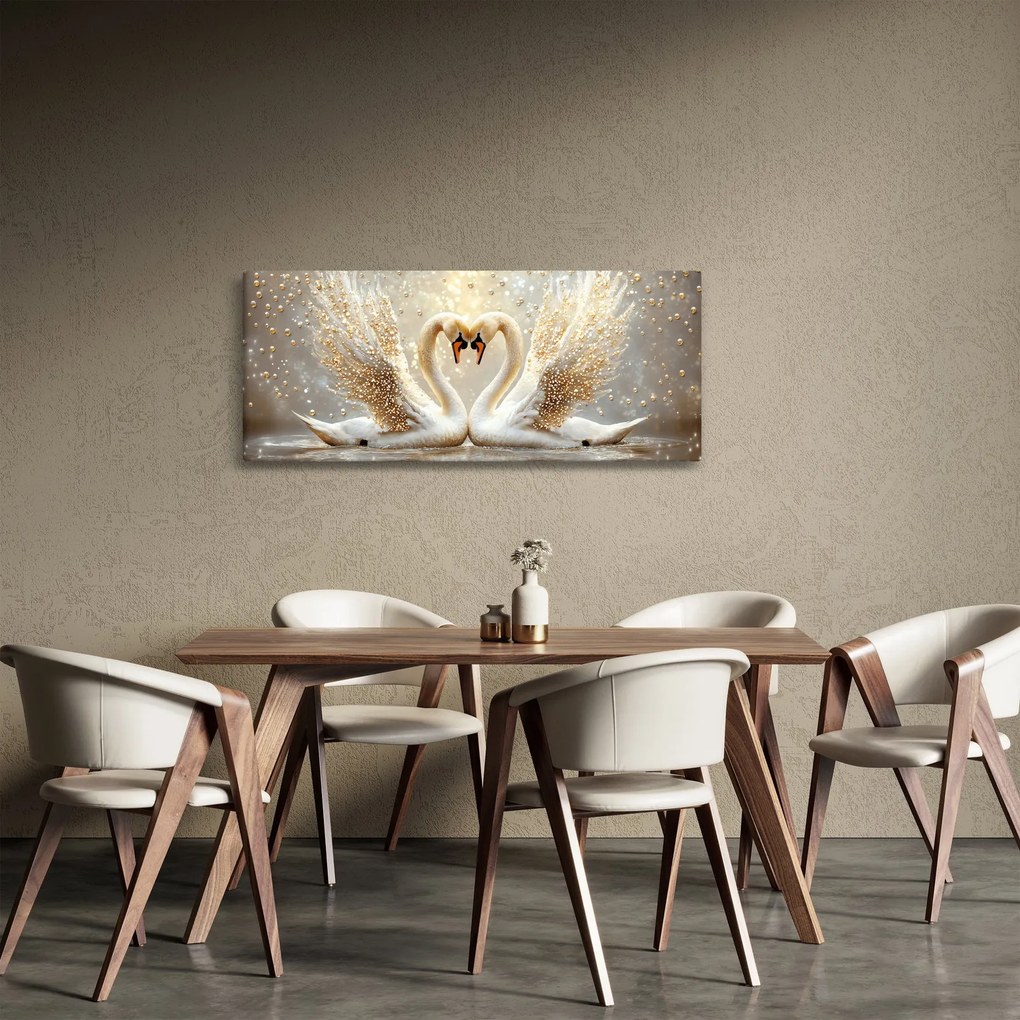 Tablou - Lebede Aurii (120x50 cm)