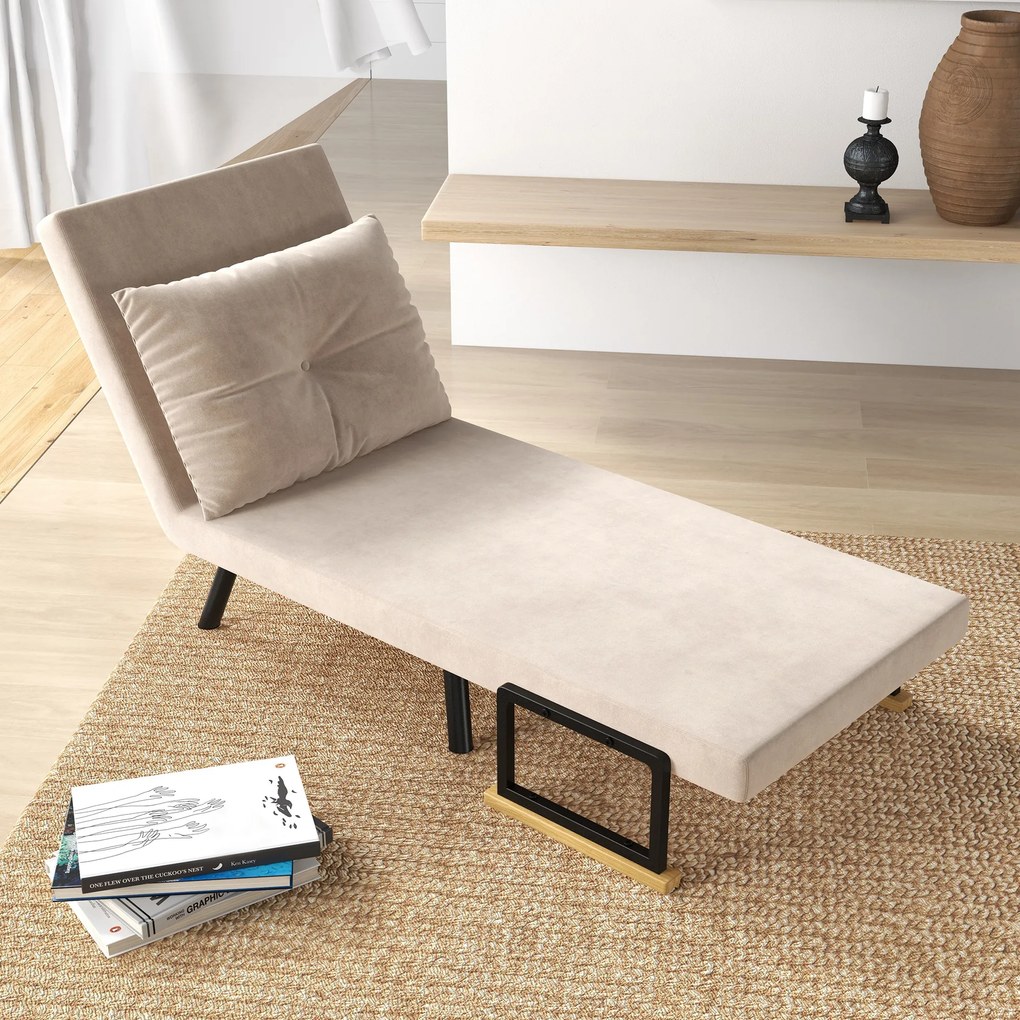 HOMCOM Canapea Extensibilă cu Spătar Reglabil pe 5 Nivele, Canapea Pat Individuală Pliabilă cu Perne, 63x73x81 cm, Negru | Aosom Romania