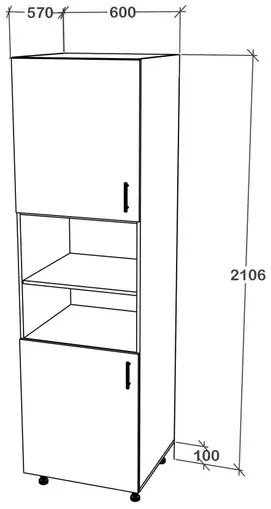 Corp Turn Karo, 2 Usi, cu spatiu cuptor, Lemn Natural/Alb, 60 x 57 x 210 cm