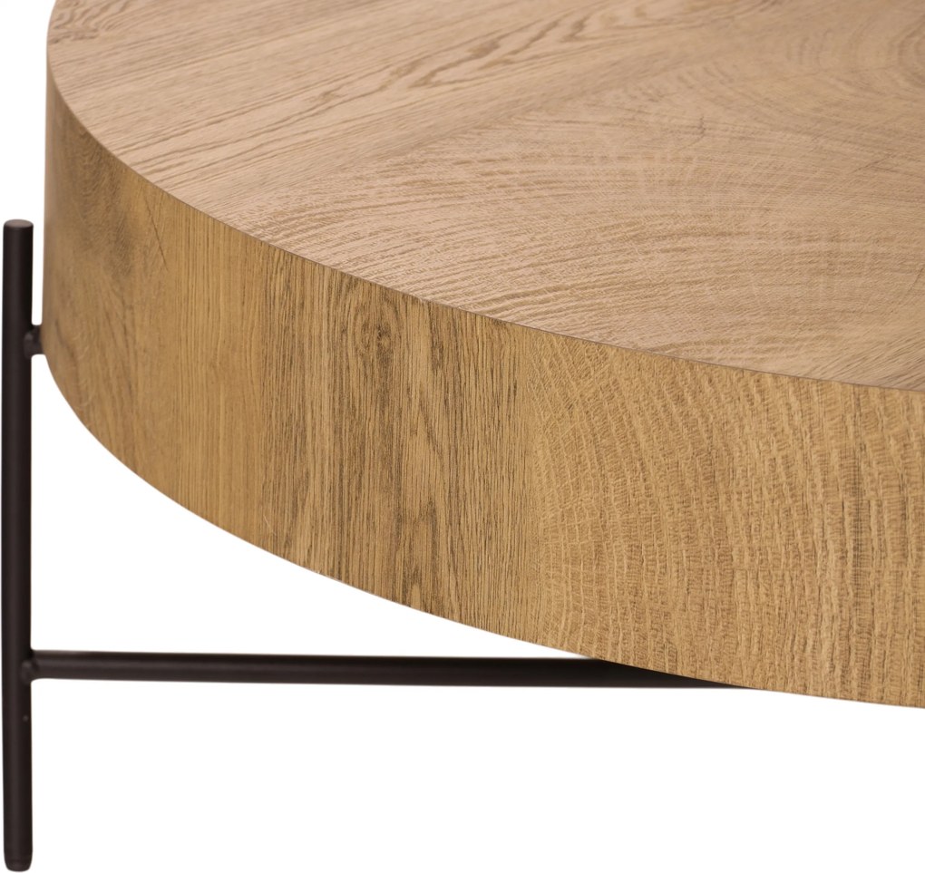 Masă de cafea rotundă Liviano 80 cm cu picioare metalice - stejar natural / negru