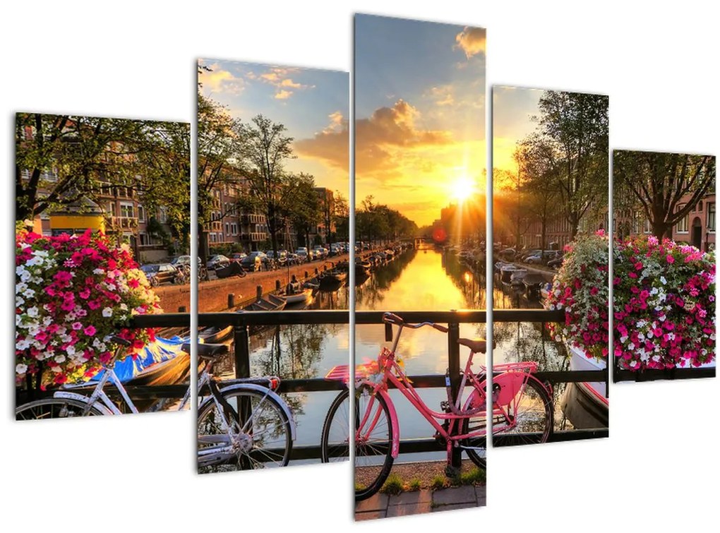 Tablou - Răsărit de soare la Amsterdam (150x105 cm)