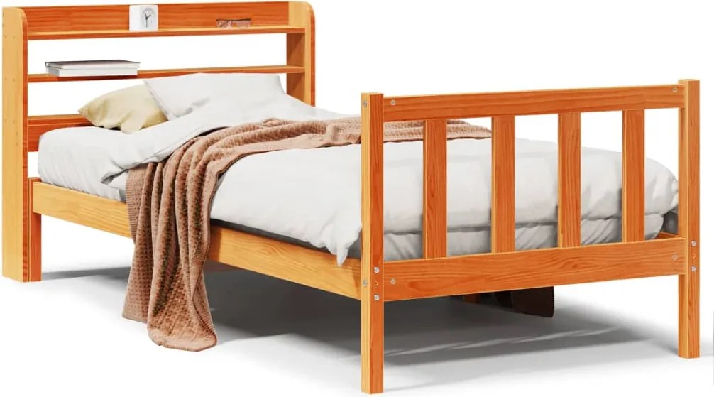vidaXL Cadru de pat cu tăblie, maro ceruit, 75x190 cm, lemn masiv pin
