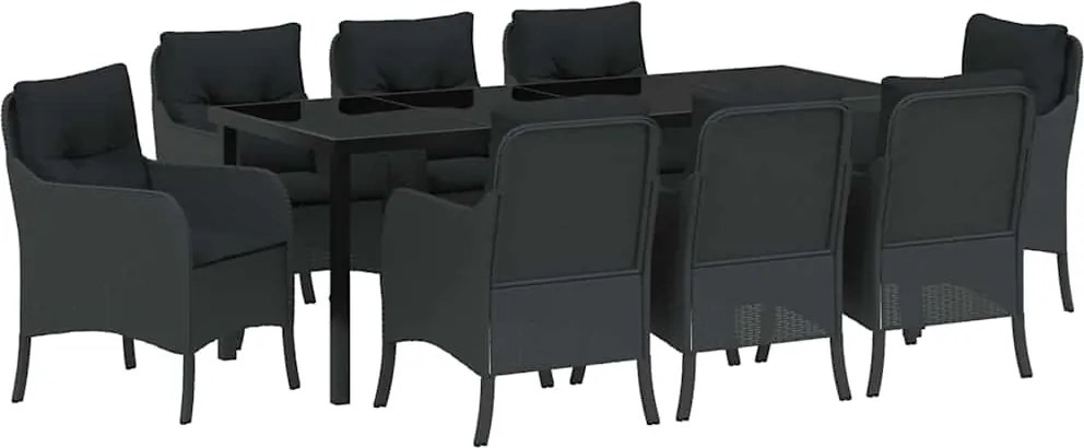 vidaXL Set de masă pentru grădină cu pernă 9 pcs Negru poliratan