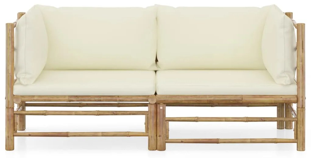 3058201 vidaXL Set mobilier de grădină cu perne alb crem, 2 piese, bambus