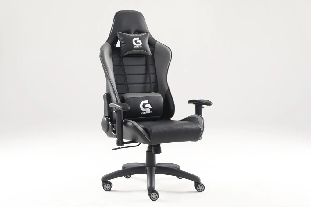 Scaun gaming GENATOR V9, piele perforată, recliner, Negru/Gri