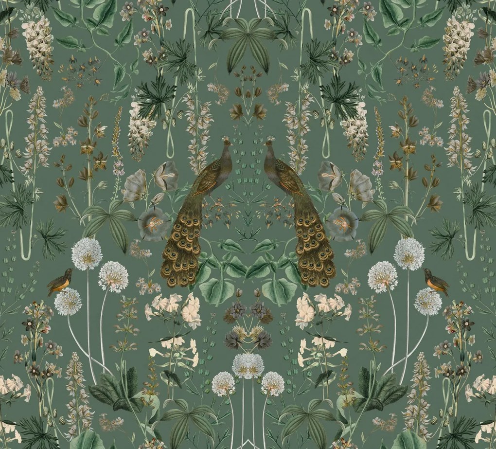 Fototapet, Peacock Garden, Green, Rebel Walls