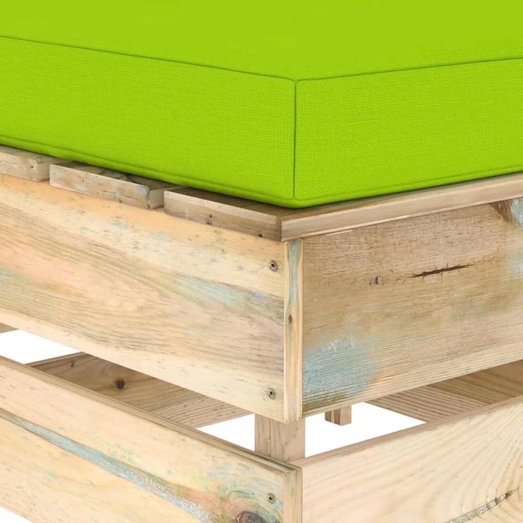 Otoman modular cu perna, lemn verde tratat 1, bright green and brown, suport pentru picioare