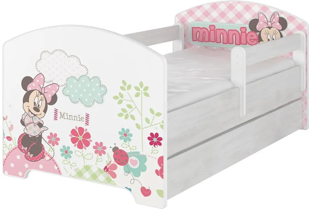 copii pat cu barieră - Minnie Mouse - decor norvegiană pin Flowery  140x70 cm pat fără spațiu de depozitare