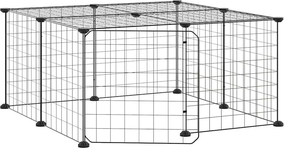 vidaXL Cușcă animale de companie cu ușă 12 panouri negru 35x35 cm oțel