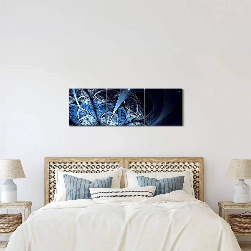 Tablou - Floare albastru închis (cu ceas) (90x30 cm)