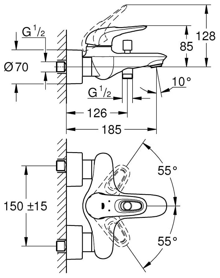 Baterie cada/dus alb Grohe Eurostyle New,maner decupat-33591LS3