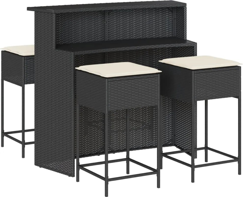 vidaXL Set mobilier bar de grădină cu perne, 5 piese, negru, poliratan