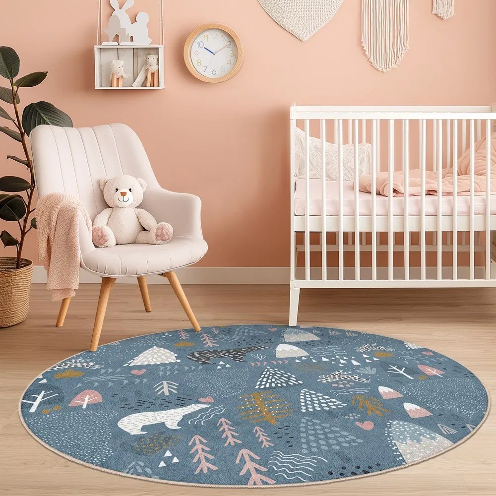 Covor pentru copii albastru lavabil ø120 cm Forest Land – Mila Home