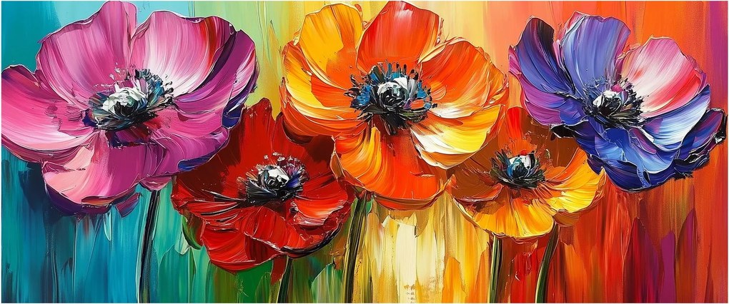 Tablou - Cinci flori colorate (120x50 cm)