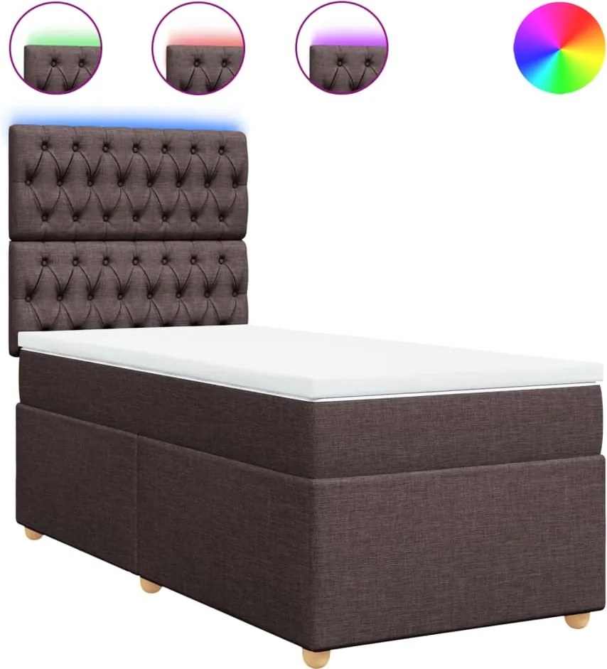 vidaXL Pat box spring cu saltea, maro închis, 90x200 cm, textil