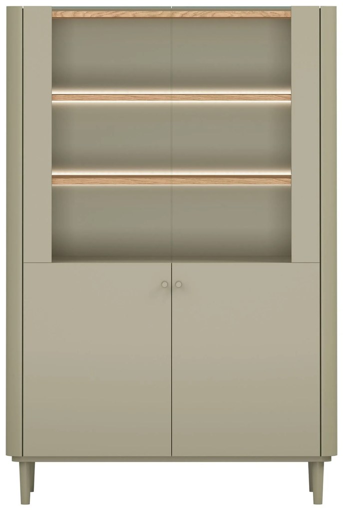 Vitrină cu picioare Elivo 100 cm cu două uși - eucalipt / stejar baltic dune