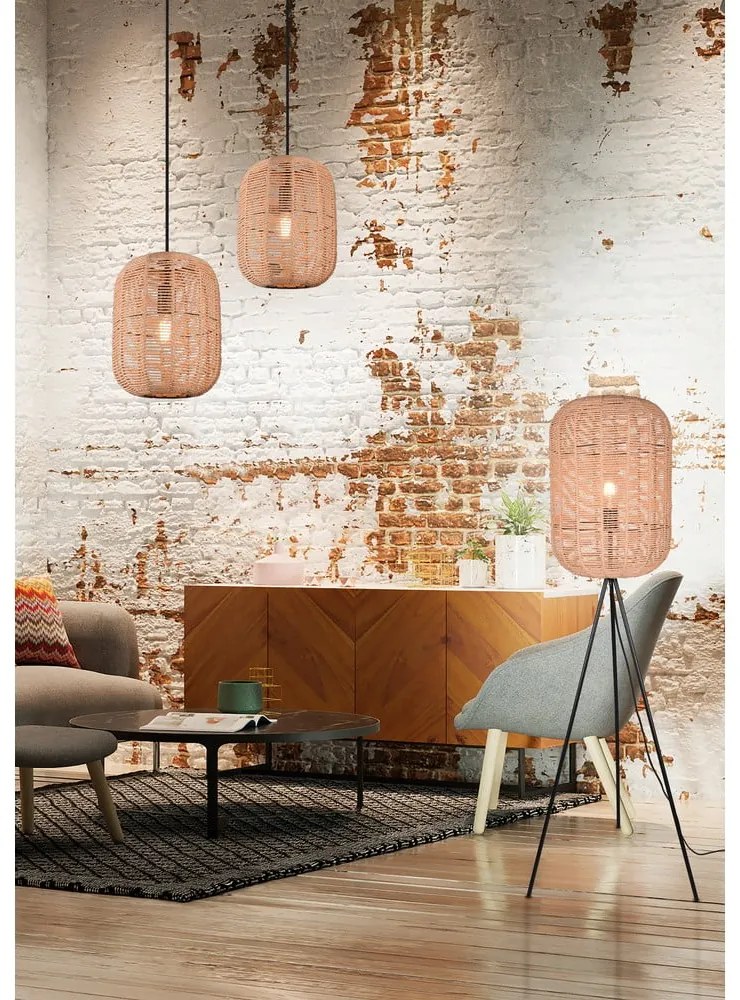 Lampadar bej cu abajur textil/cu abajur din răchită (înălțime 150 cm) Runa – Trio