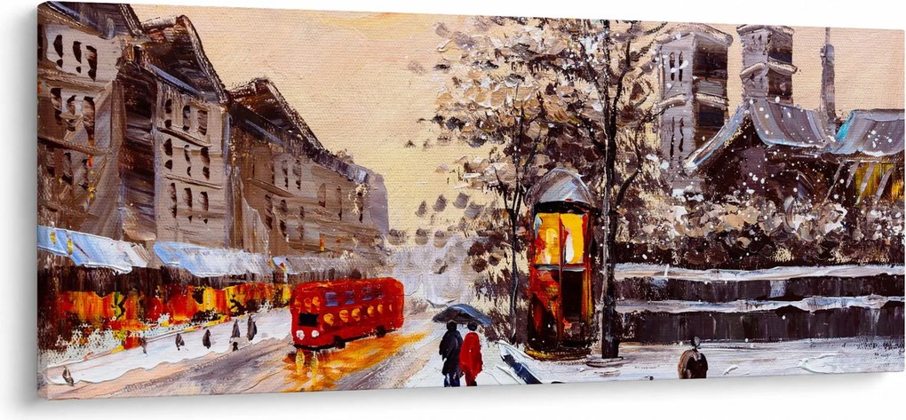 Tablou - Pictură oraș iarna (120x50 cm)