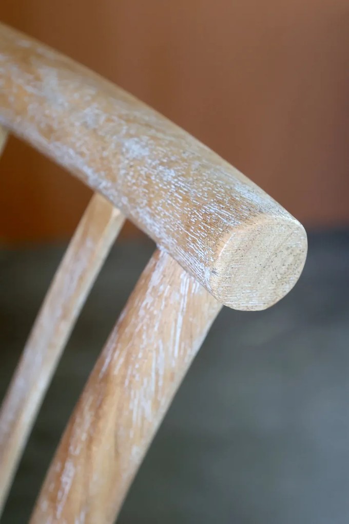 Scaun dining din lemn de hevea, ratan și răchită, bej, cu spătar din baghete curbate încrucișate, finisaj décapé, 89,5 x 50,5 x 53 cm, „Lisette”