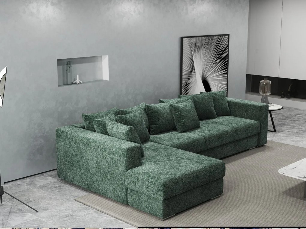 Colțar extensibil dumonde cu ladă de depozitare si sezut confortabil din spuma high-density, Gloria Euphoria Green 320x183 cm