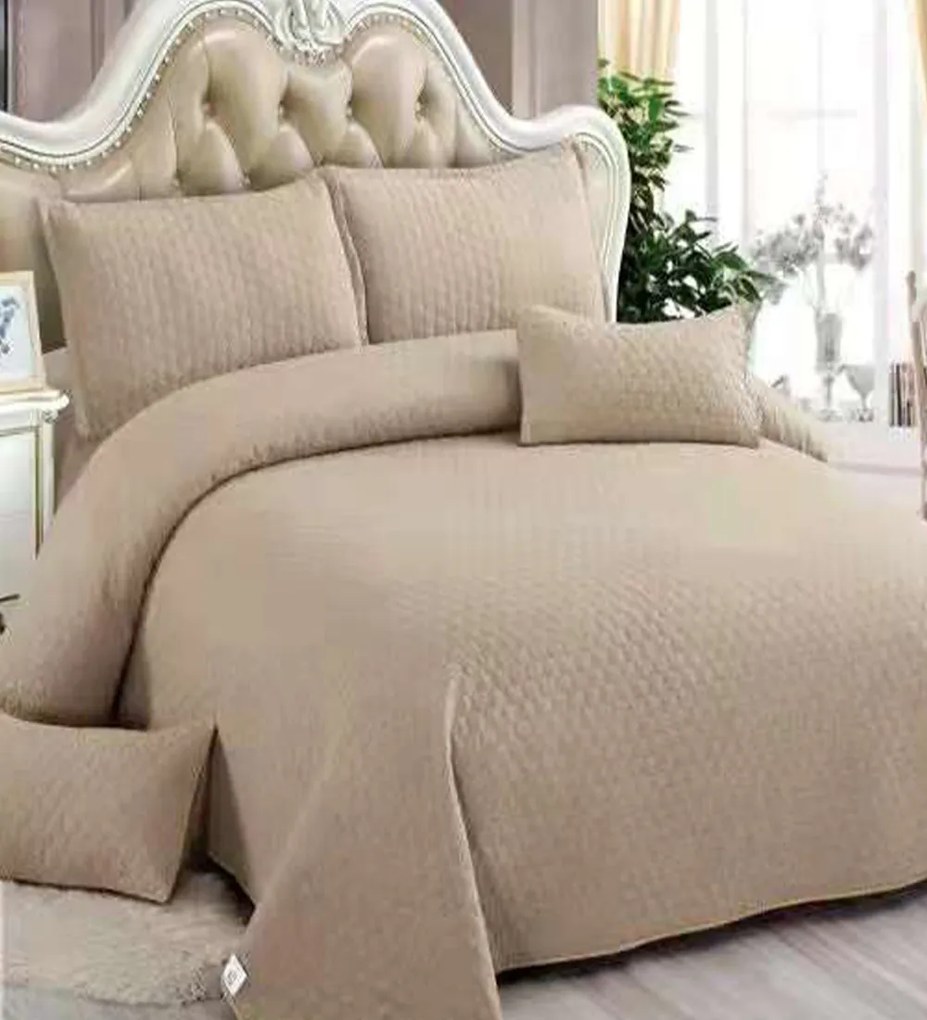 Cuvertura de pat matlasată, policoton, tesatura ranforce, bej inchis, 5 piese, E260-10