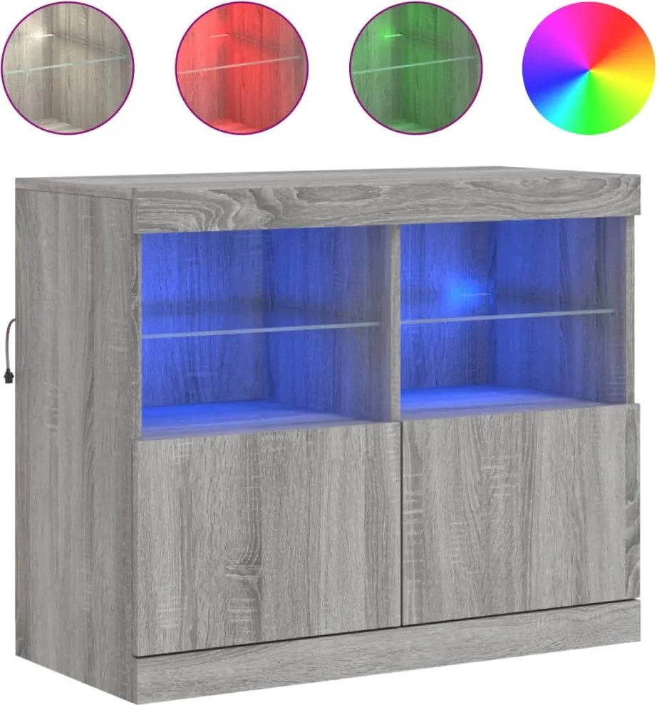 vidaXL Servantă cu lumini LED, gri sonoma, 81x37x67 cm