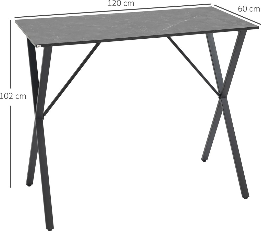 HOMCOM Masă de Bar Rectangulară pentru 4, Blat Efect de Marmură, Design Modern, 120x60x102 cm, Negru | Aosom Romania