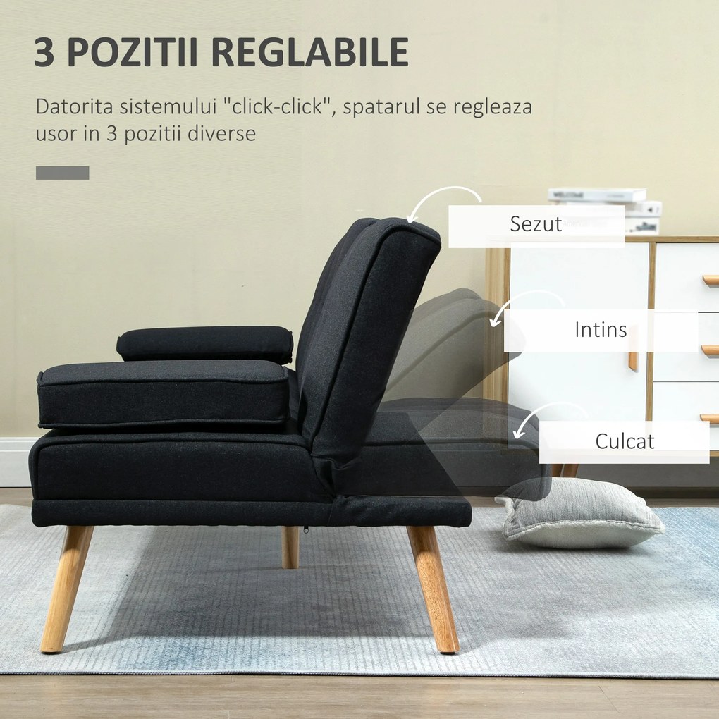 HOMCOM Canapea Extensibilă cu 3 Locuri, 2 Brațe Detașabile și Suport pentru Pahare, 181x77x78 cm, Gri antracit | Aosom Romania