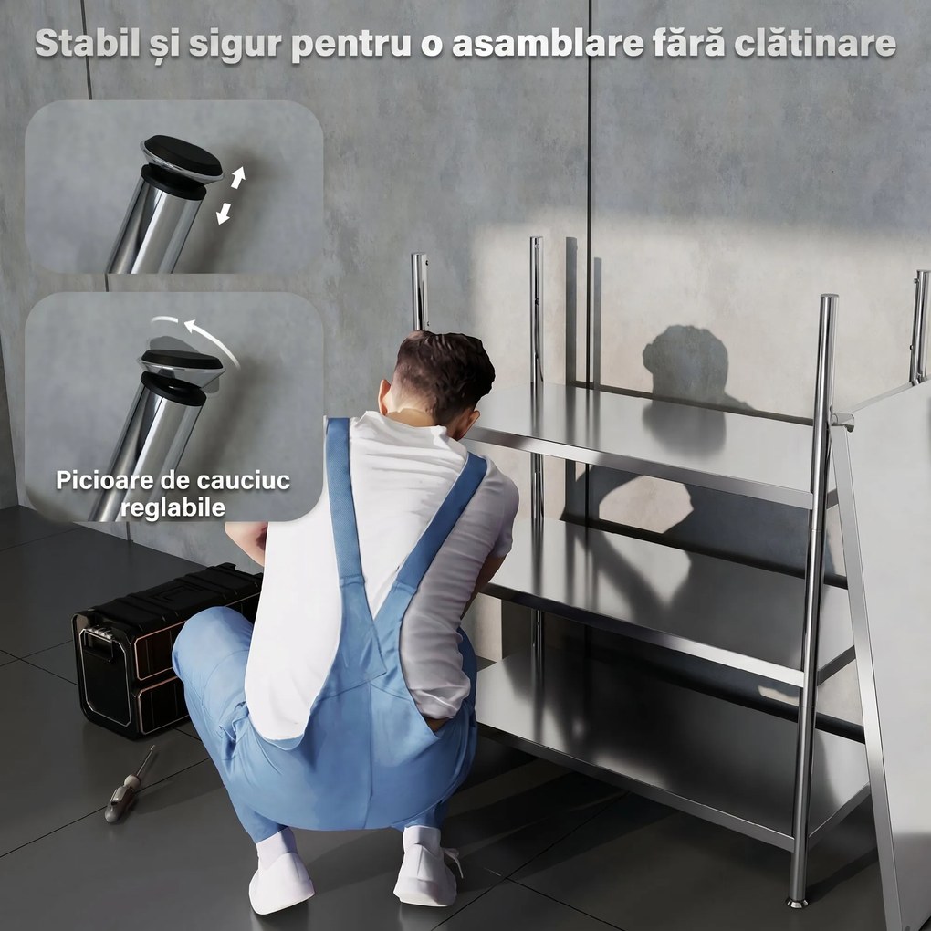 HOMCOM Raft de Depozitare pentru Bucătărie cu 4 Nivele din Oțel Inoxidabil 201 Argintiu | Aosom Romania