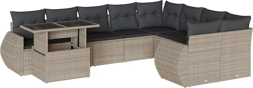 vidaXL Set canapele de grădină cu perne 10 piese gri deschis poliratan