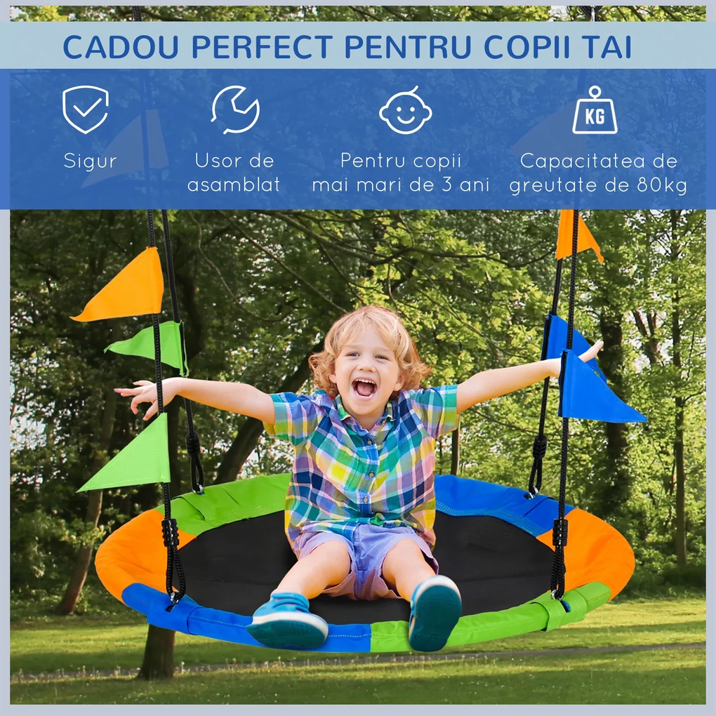 Leagan rotund Outsunny, pentru copii +3 ani, multicolor | Aosom Romania