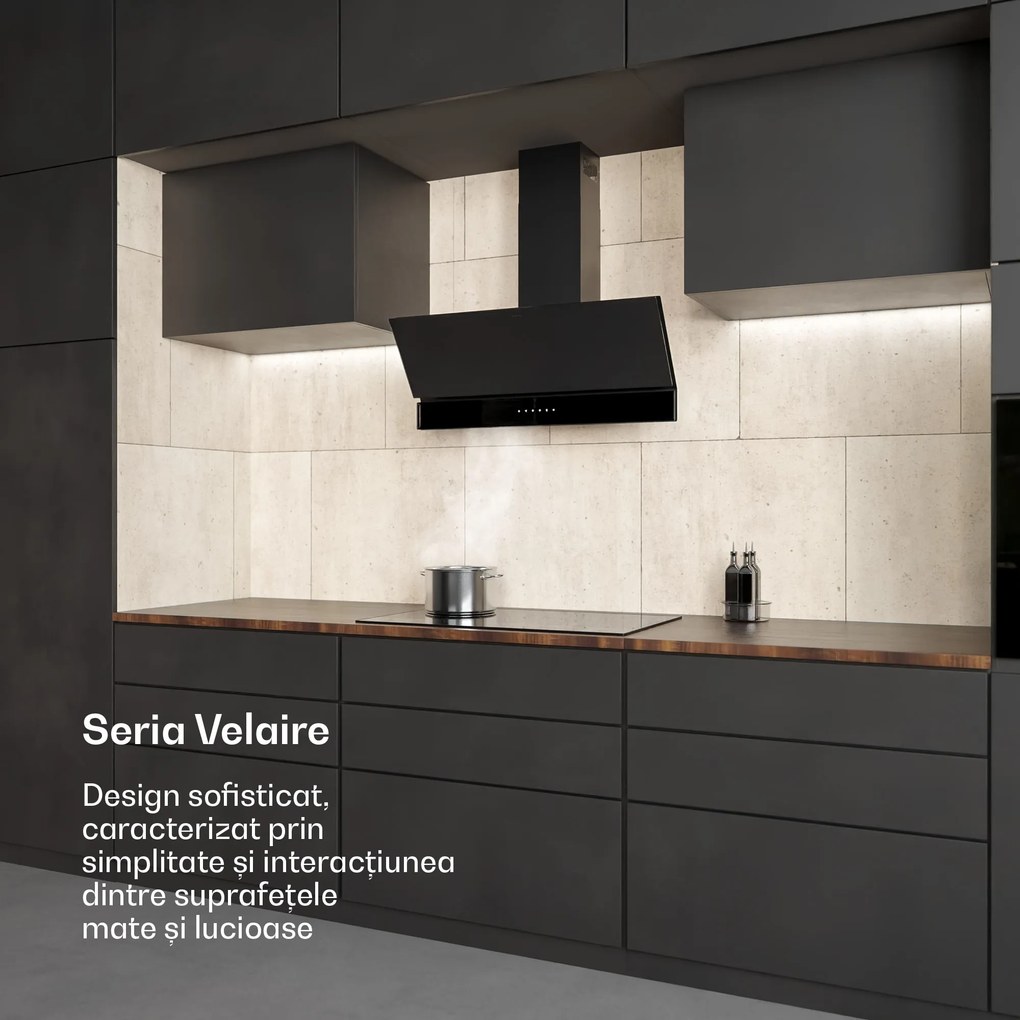 Klarstein Hotă Velaire, Elegantă, minimalistă, performantă, Clasa energetică A++, 820 m³/h, 90 cm