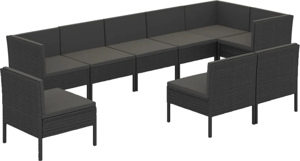 vidaXL Set mobilier de grădină cu perne, 9 piese, negru, poliratan