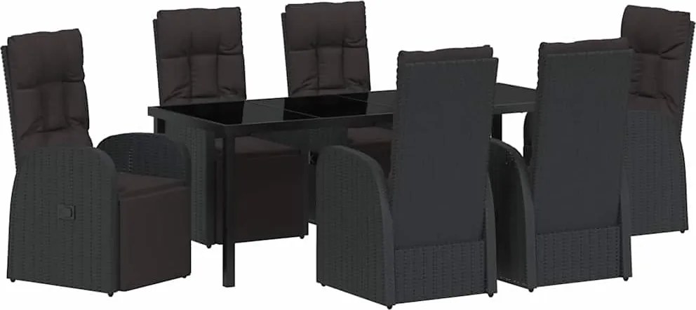 vidaXL Set de masă pentru grădină cu pernă 7 pcs Negru poliratan