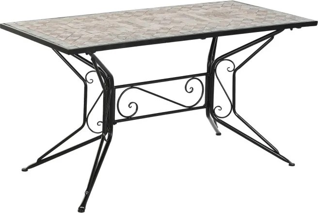 Masă dining de exterior din fier forjat, cu design mozaic ceramic, stil mediteraneean, "Tesera"